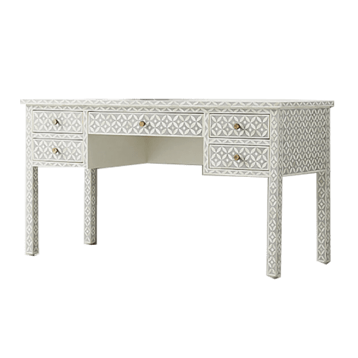 Bone Inlay 5 Drawer Desk in Celtic Grey