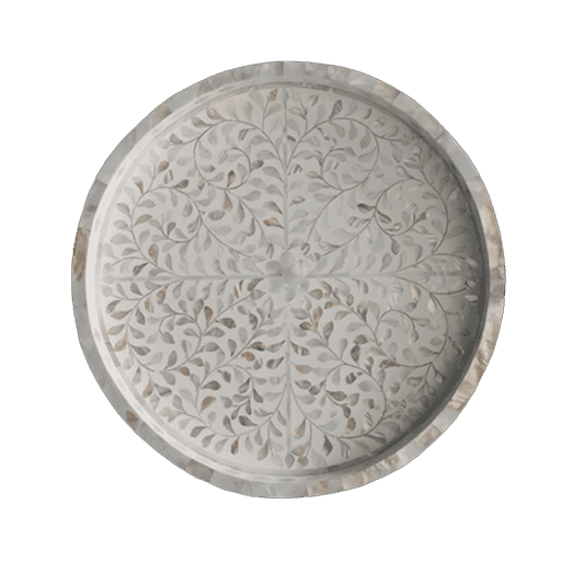 Mother of Pearl Inlay Large Round Tray in White from Top