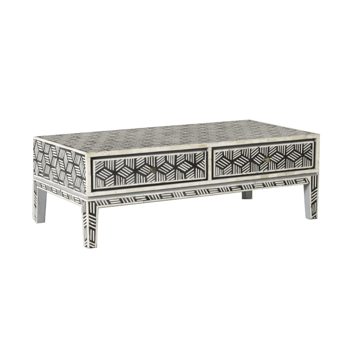 Bone Inlay Geometric Cubic Design Coffee Table Bone Inlay Geometric Cubic Design Coffee Table in black Colour