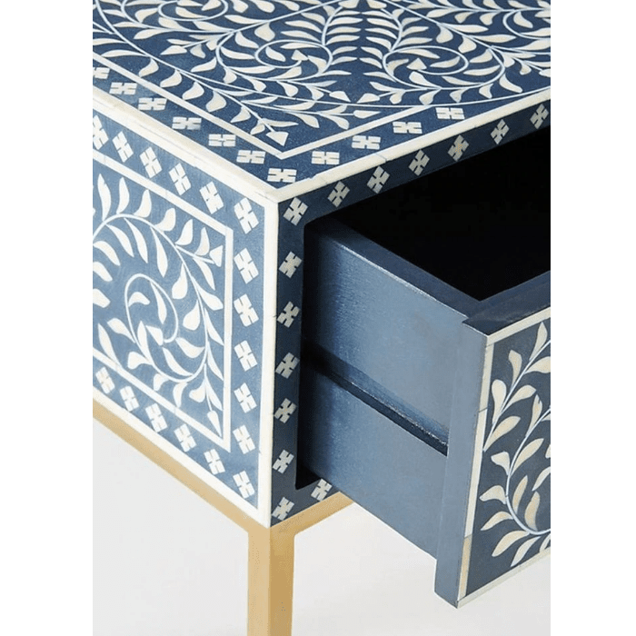 Blue Bone Inlay Floral Pattern nightstand Closeup