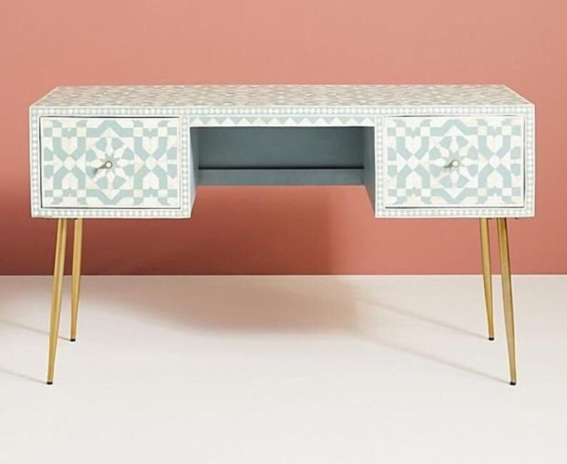 Moroccan Bone Inlay Desk, Bone Inlay Console Table