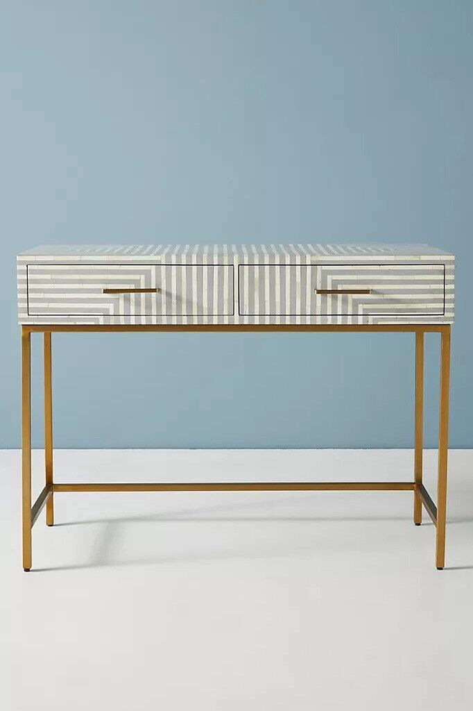 Striped Bone Inlay Console in Grey